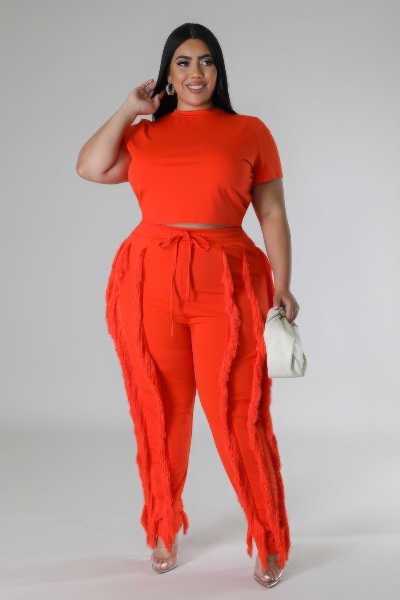 Crop Top Two-piece Set - Orange