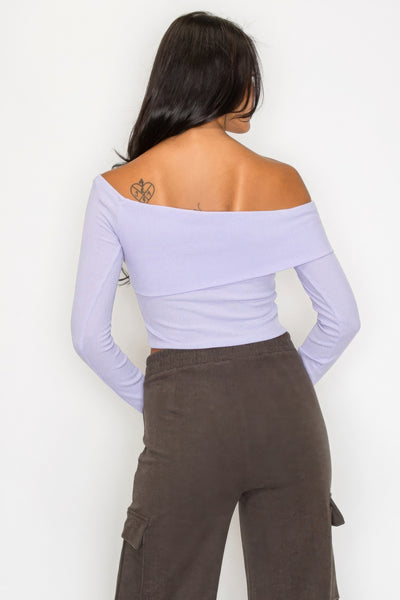 Bardot ribbed long sleeve crop top