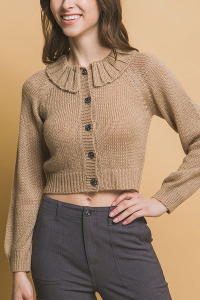 Short collard sweater - Khaki