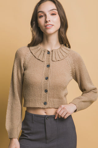 Short collard sweater - Khaki